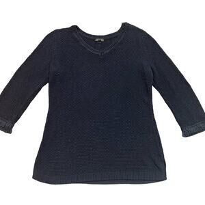Talbots Womens navy blue vneck sweater with fringe Small